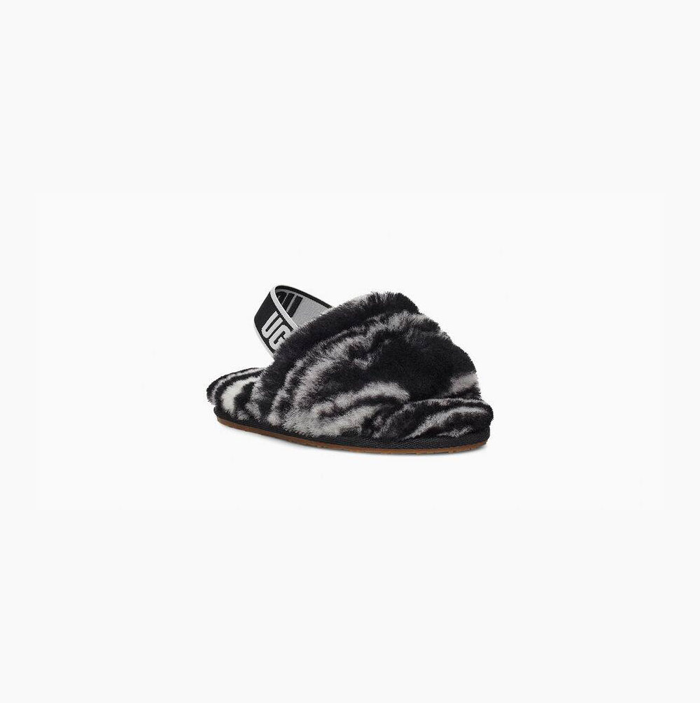 UGG Fluff Yeah Zebra Black White Slides for Toddlers (OYQI95438)